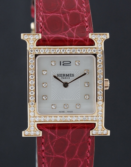 (image for) NEW UNWORN HERMES 18K PINK GOLD DIAMOND WATCH